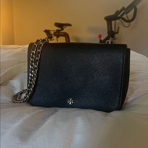 Tory Burch Black Flap Bag with Gold Chain